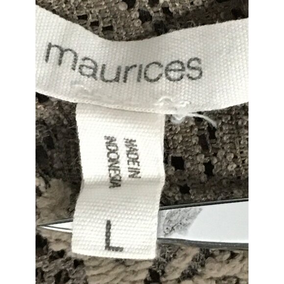 Maurices Womens Lace Overlay Top Size L 3/4 Sleeves Brown Gray Sheer Front - Picture 7 of 14